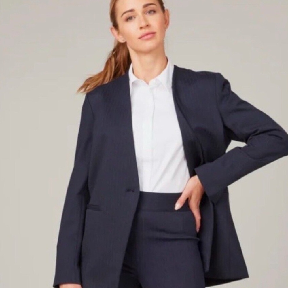 Spanx blazer navy ponte collarless jacket